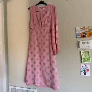 Song of Style Satin Cut Out Midi Dress Pink Polka Dot Size Small Altered
